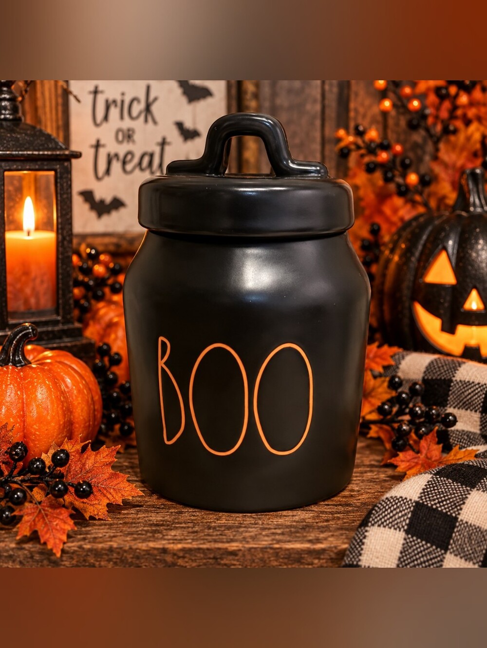Rae Dunn Black and Orange 'Boo' Canister